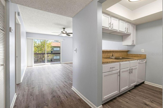 6324 Newtown Cir Unit 24B1, Tampa, FL 33615 - kitchen with dishwasher, baseboards, dark wood-style floors, a ceiling fan, and a sink