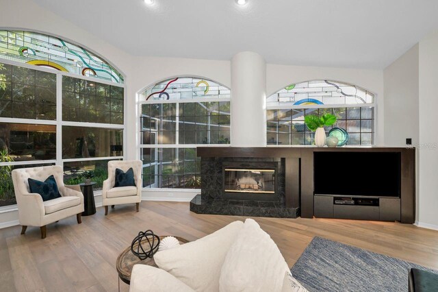 4962 Turtle Creek Trl, Oldsmar, FL 34677 - living area with wood finished floors, a fireplace, and recessed lighting