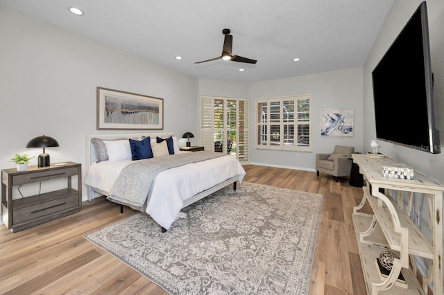 4962 Turtle Creek Trl, Oldsmar, FL 34677 - bedroom featuring light wood finished floors, recessed lighting, a ceiling fan, and baseboards