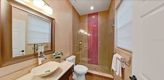 4962 Turtle Creek Trl, Oldsmar, FL 34677 - full bathroom featuring toilet, a stall shower, vanity, recessed lighting, and tile patterned flooring