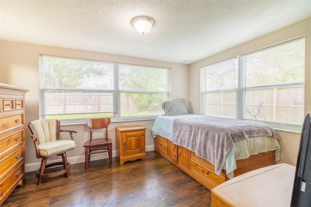 9020 Gray Fox Ln, Port Richey, FL 34668 - bedroom with dark wood-style flooring, a textured ceiling, and baseboards