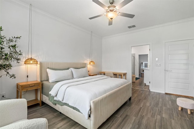4345 Cadence Loop, Land O Lakes, FL 34638 - bedroom featuring crown molding, wood finished floors, ceiling fan, and baseboards