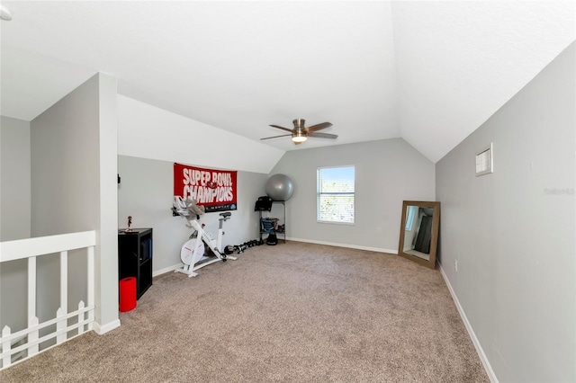 2311 64th Street Ct W, Bradenton, FL 34209 - bonus room featuring carpet flooring, a ceiling fan, lofted ceiling, and baseboards