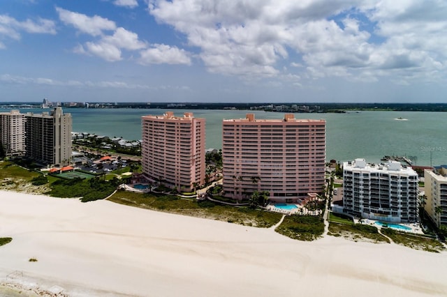 1310 Gulf Blvd Unit 6C, Clearwater Beach, FL 33767 - aerial view of a pool and a nearby body of water