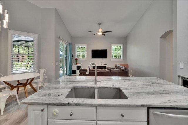 16367 Ashington Park Dr, Tampa, FL 33647 - kitchen with a sink, lofted ceiling, dishwasher, open floor plan, and healthy amount of natural light