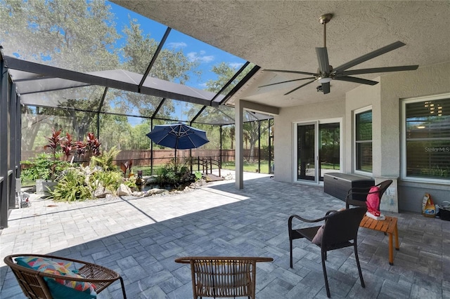 16367 Ashington Park Dr, Tampa, FL 33647 - view of patio / terrace with a lanai and ceiling fan