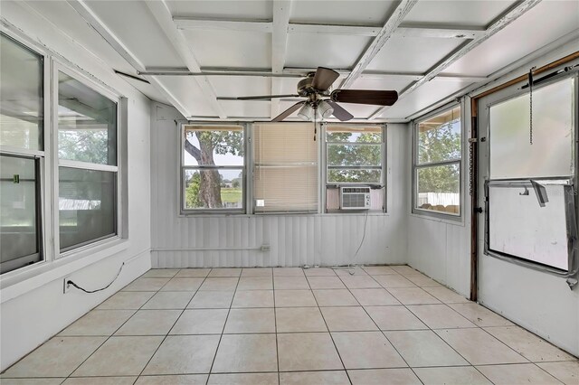 7810 Pineapple Ln, Port Richey, FL 34668 - unfurnished sunroom with ceiling fan, cooling unit, and coffered ceiling
