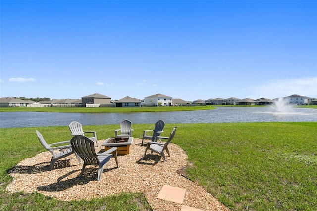 12517 Nantahala Run, Parrish, FL 34219 - view of green lawn featuring a water view, a fire pit, and a residential view