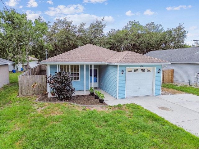 105 1st Ave SE, Lutz, FL 33549 - ranch-style home featuring a garage, concrete driveway, and roof with shingles