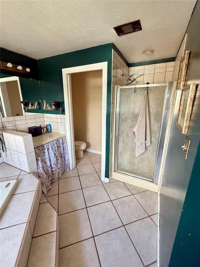 439 Corbett Rd, Lithia, FL 33547 - bathroom featuring toilet, a shower stall, a textured ceiling, tile patterned flooring, and vanity