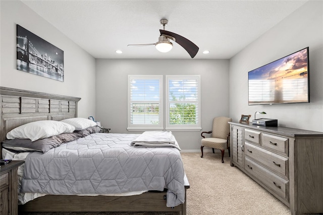 12353 Bayou Flats Ln, Tampa, FL 33635 - bedroom with light carpet, recessed lighting, and a ceiling fan