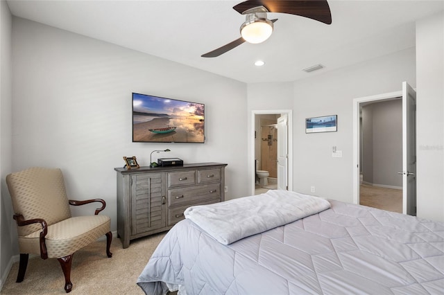 12353 Bayou Flats Ln, Tampa, FL 33635 - bedroom featuring light carpet, baseboards, connected bathroom, a ceiling fan, and recessed lighting