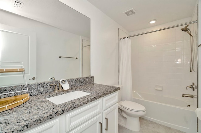 3228 Bryant Park Dr, New Port Richey, FL 34655 - bathroom featuring vanity, shower / bath combination with curtain, toilet, tile patterned floors, and recessed lighting