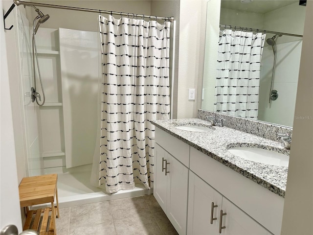 2717 Chestnut Creek Pl, Brandon, FL 33510 - full bath with a stall shower, double vanity, and tile patterned flooring