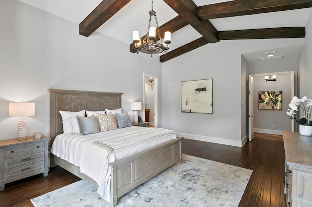 7713 Still Lakes Dr, Odessa, FL 33556 - bedroom with a chandelier, baseboards, and dark wood-type flooring