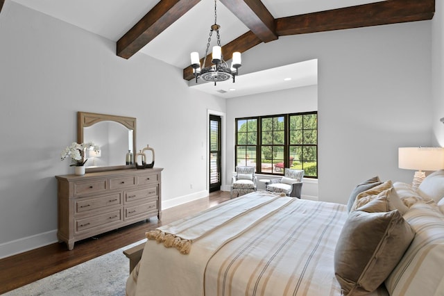 7713 Still Lakes Dr, Odessa, FL 33556 - bedroom featuring dark wood finished floors, a chandelier, baseboards, and recessed lighting
