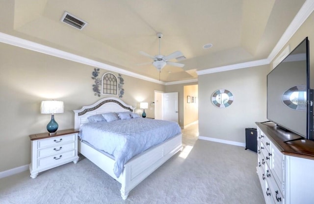 514 Harbor Dr N, Indian Rocks Beach, FL 33785 - bedroom featuring a raised ceiling, light carpet, baseboards, and ornamental molding