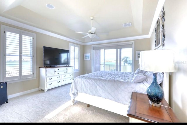 514 Harbor Dr N, Indian Rocks Beach, FL 33785 - bedroom with a raised ceiling, access to exterior, multiple windows, and carpet flooring