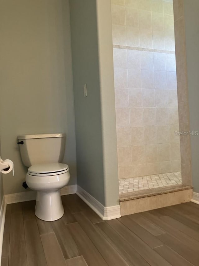 14510 Mj Rd, Myakka City, FL 34251 - bathroom with wood finished floors, a stall shower, toilet, and baseboards