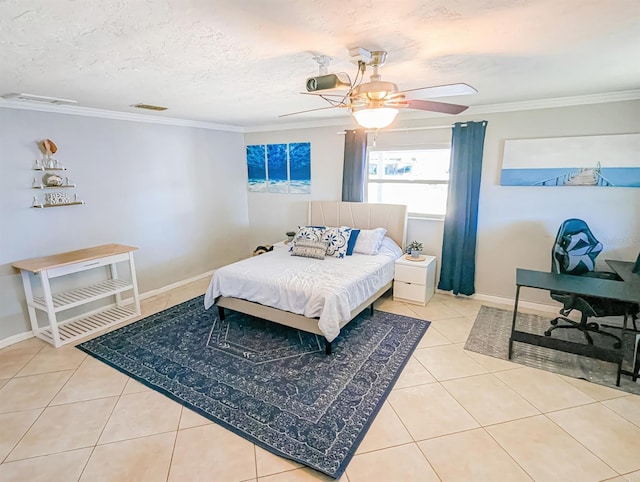 489 Fox Run Trl, Apollo Beach, FL 33572 - tiled bedroom with ornamental molding, a ceiling fan, and baseboards