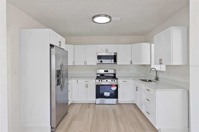 2449 16th St N, Saint Petersburg, FL 33704 - kitchen with appliances with stainless steel finishes, a sink, light wood finished floors, and white cabinets