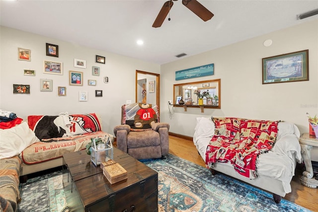 717 E 137th Ave, Tampa, FL 33613 - living room with ceiling fan, wood finished floors, recessed lighting, and baseboards