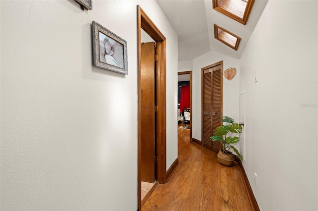 717 E 137th Ave, Tampa, FL 33613 - hall featuring a skylight, light wood-style flooring, and baseboards