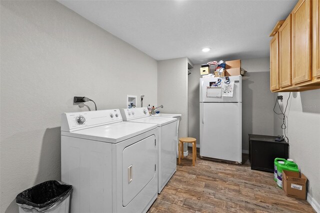 7304 Lakeside Blvd, Tampa, FL 33614 - washroom with washing machine and clothes dryer, cabinet space, and light wood-style flooring