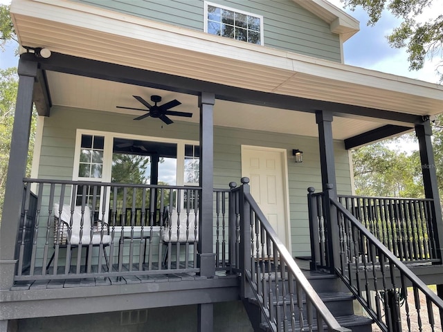 7152 Sandy Ln, Wesley Chapel, FL 33544 - view of exterior entry featuring covered porch and a ceiling fan