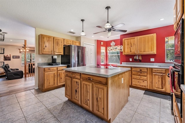 1611 County Road 753s, Webster, FL 33597 - kitchen featuring freestanding refrigerator, a ceiling fan, plenty of natural light, black electric cooktop, and recessed lighting
