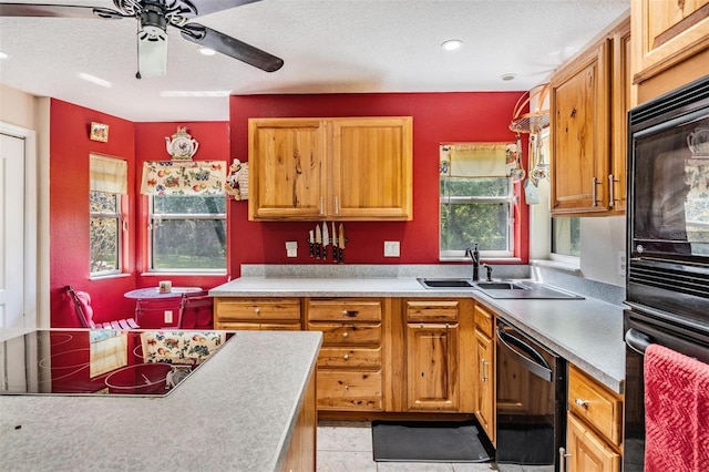 1611 County Road 753s, Webster, FL 33597 - kitchen with black appliances, ceiling fan, a textured ceiling, light countertops, and recessed lighting