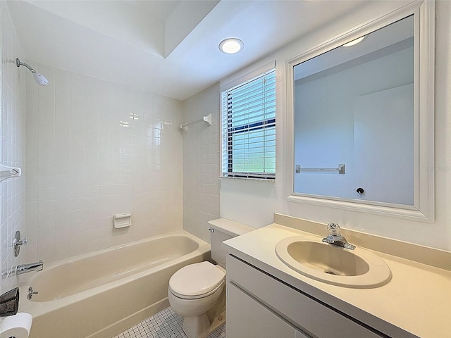 507 E Curlew Pl, Tarpon Springs, FL 34689 - bathroom with bathing tub / shower combination, vanity, toilet, and tile patterned floors