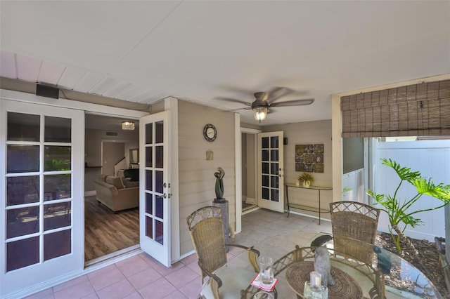3053 S Concordia Ave Unit A, Tampa, FL 33629 - dining area with french doors, ceiling fan, and tile patterned flooring