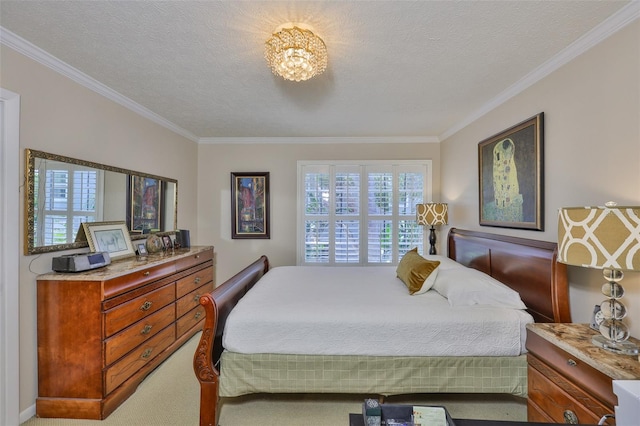 3053 S Concordia Ave Unit A, Tampa, FL 33629 - bedroom with ornamental molding, carpet, a textured ceiling, and a chandelier