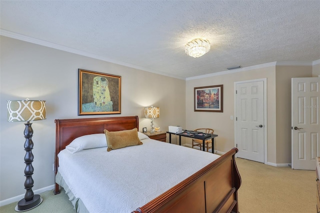 3053 S Concordia Ave Unit A, Tampa, FL 33629 - bedroom featuring light colored carpet, baseboards, crown molding, and a textured ceiling