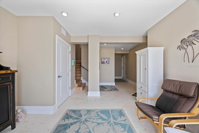 2 Gulf Blvd, Indian Rocks Beach, FL 33785 - sitting room with baseboards, stairway, and recessed lighting