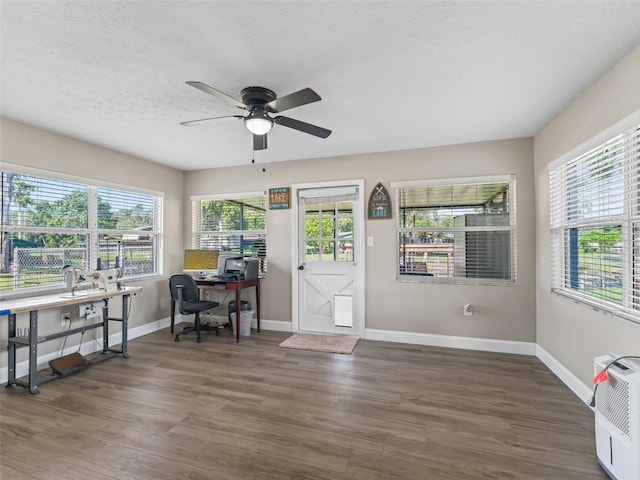 718 Crk 467, Lake Panasoffkee, FL 33538 - entrance foyer with a ceiling fan, baseboards, wood finished floors, and a textured ceiling