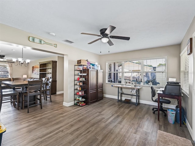 718 Crk 467, Lake Panasoffkee, FL 33538 - home office featuring wood finished floors, a ceiling fan, and baseboards