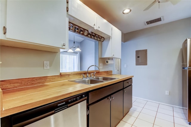 2932 Lichen Ln Unit D, Clearwater, FL 33760 - kitchen with a sink, stainless steel dishwasher, electric panel, white cabinetry, and light tile patterned floors