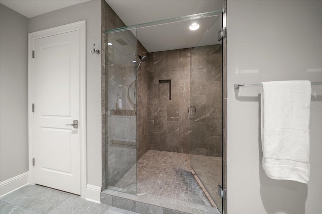 12 Country Club Ln, Belleair, FL 33756 - full bathroom featuring a stall shower, baseboards, recessed lighting, and tile patterned flooring