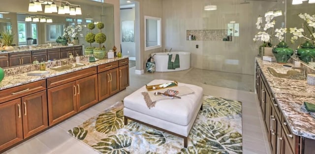 263 Stirling Bridge Dr, Ormond Beach, FL 32174 - full bathroom with a sink, a freestanding tub, tile patterned flooring, and walk in shower