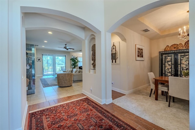 347 Cockle Shell Loop, Apollo Beach, FL 33572 - foyer entrance featuring wood finished floors, ceiling fan, a chandelier, recessed lighting, and baseboards