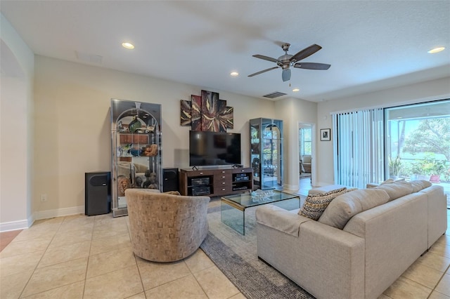 347 Cockle Shell Loop, Apollo Beach, FL 33572 - living area with a ceiling fan, recessed lighting, baseboards, and light tile patterned floors