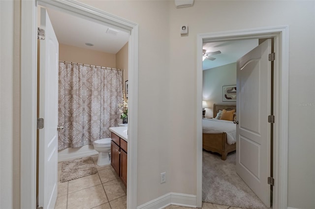 347 Cockle Shell Loop, Apollo Beach, FL 33572 - ensuite bathroom featuring vanity, ceiling fan, toilet, tile patterned flooring, and shower / tub combo