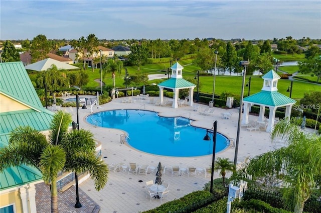 347 Cockle Shell Loop, Apollo Beach, FL 33572 - community pool featuring a gazebo and a patio area