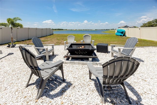 11320 Chilly Water Ct, Riverview, FL 33569 - view of patio / terrace featuring an outdoor fire pit and a water view