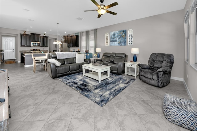 11320 Chilly Water Ct, Riverview, FL 33569 - living room featuring a ceiling fan, baseboards, and recessed lighting