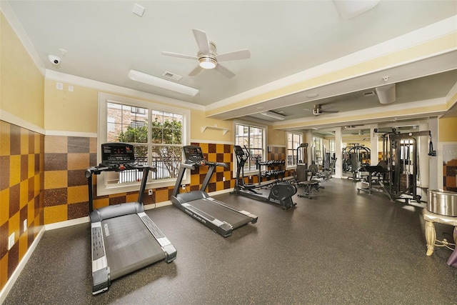 4221 W Spruce St Unit 2104, Tampa, FL 33607 - workout area featuring ceiling fan and baseboards