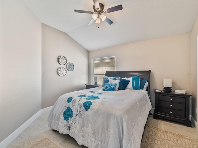 31201 Shaker Cir, Wesley Chapel, FL 33543 - bedroom featuring baseboards, lofted ceiling, and ceiling fan
