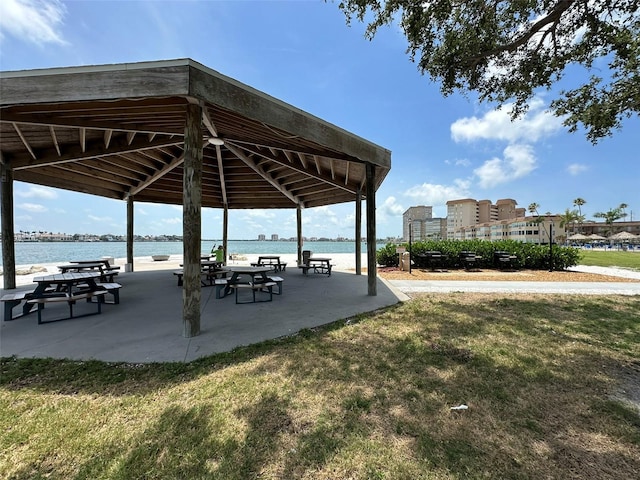 5220 Brittany Dr S Unit 1306, Saint Petersburg, FL 33715 - view of community with a gazebo, a water view, a yard, and a patio area